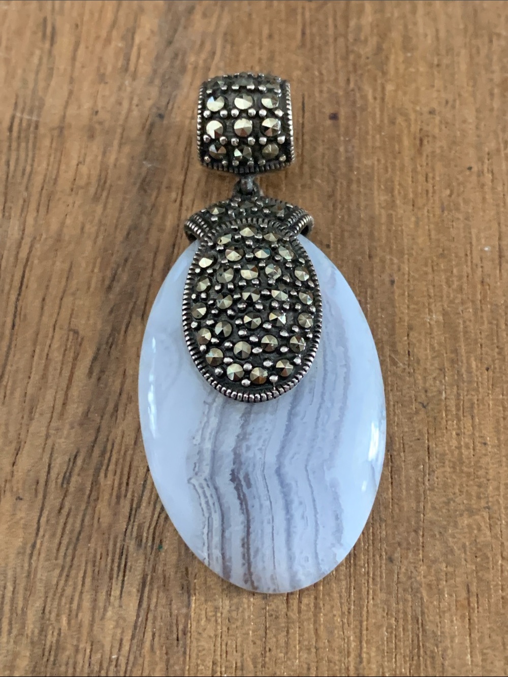 925 Marcasite and Blue Lace Agate Pendant